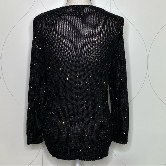 CHAPS sequin v-neck sweater black/gold M - Picture 2 of 6